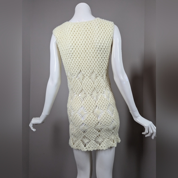 Handmade Crochet Tank Top Cream Boho Festival Sleeveless Shell Knit Pull - Picture 7 of 8